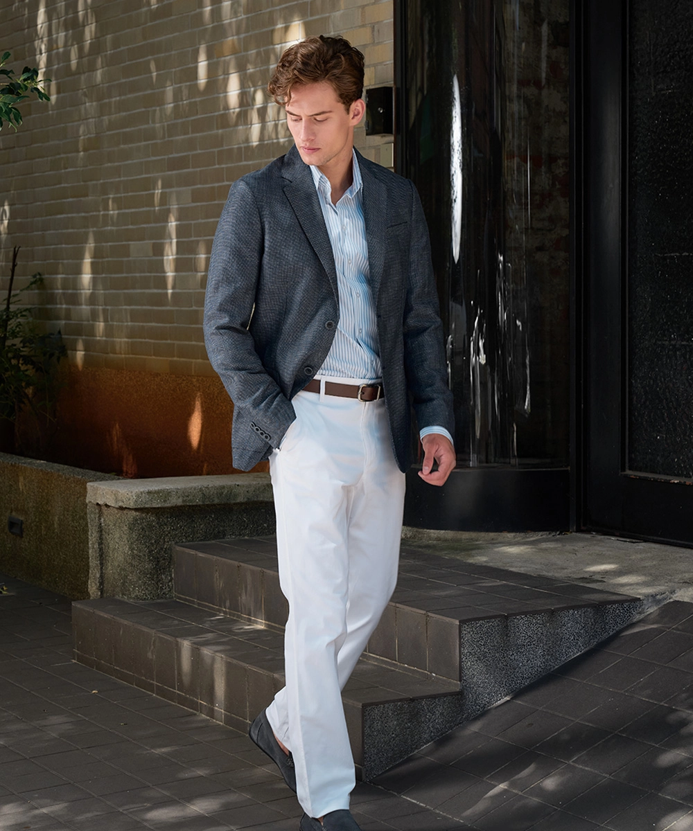 純羊毛 灰藍組織紋獵裝