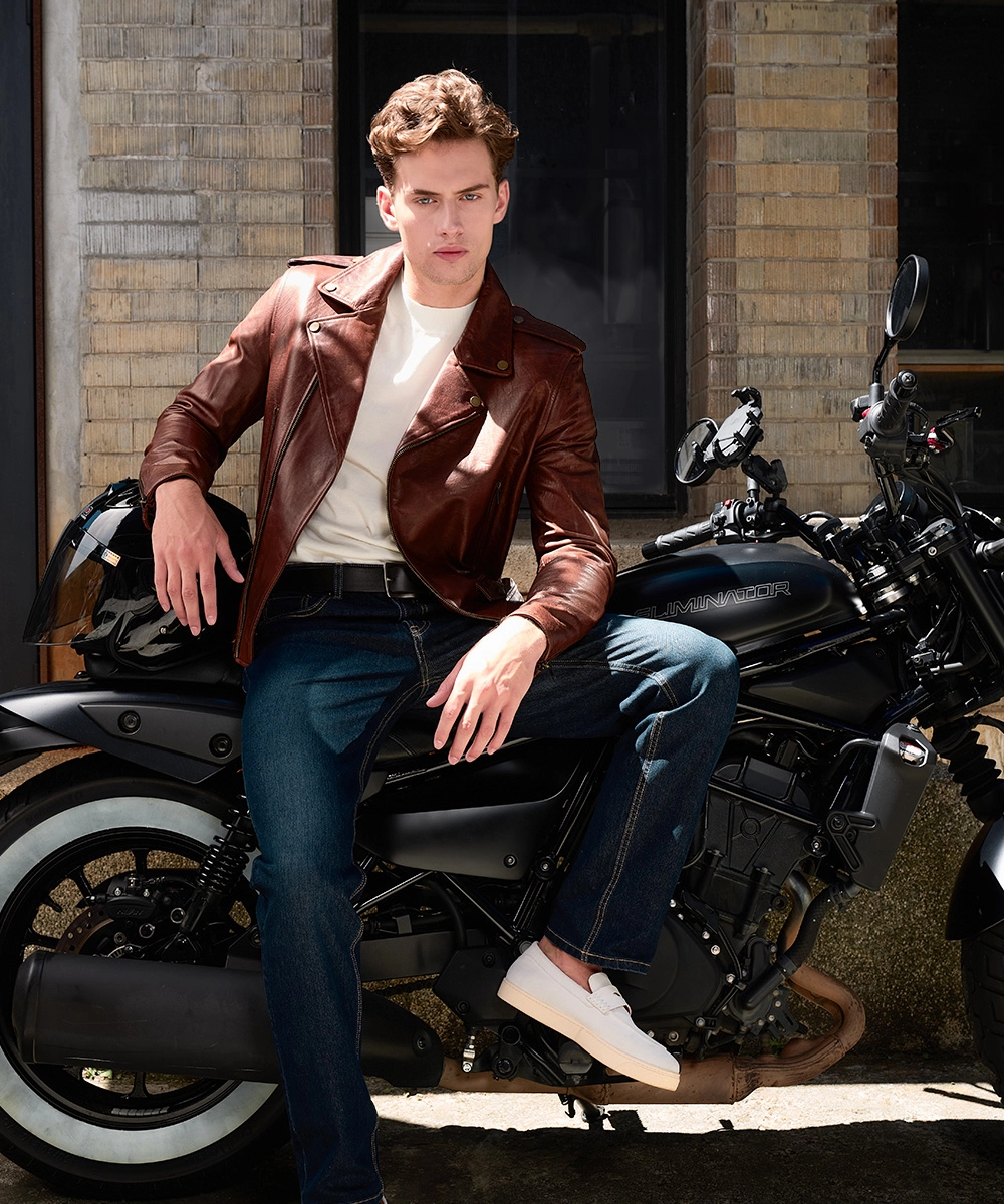 騎士 皮夾克 咖/黑