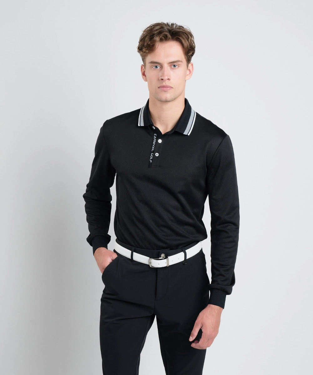 吸濕排汗緹花POLO衫 黑/白