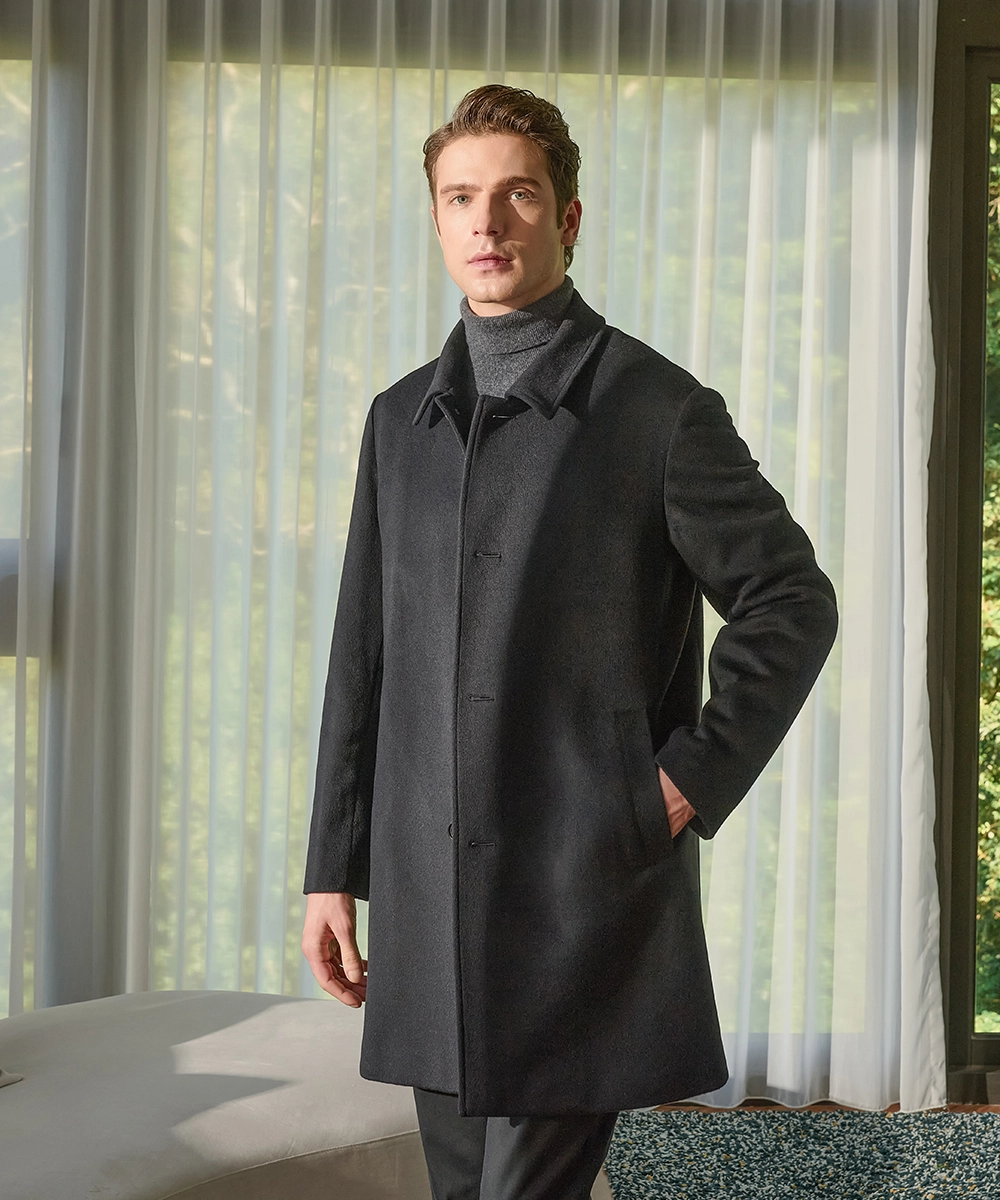 喀什米爾羊毛大衣 黑/藏青