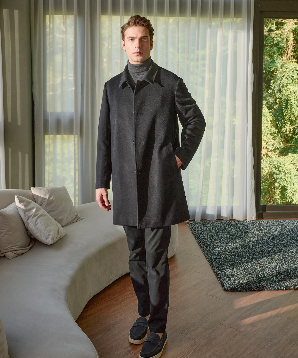 100% 喀什米爾羊毛大衣 黑/藏青