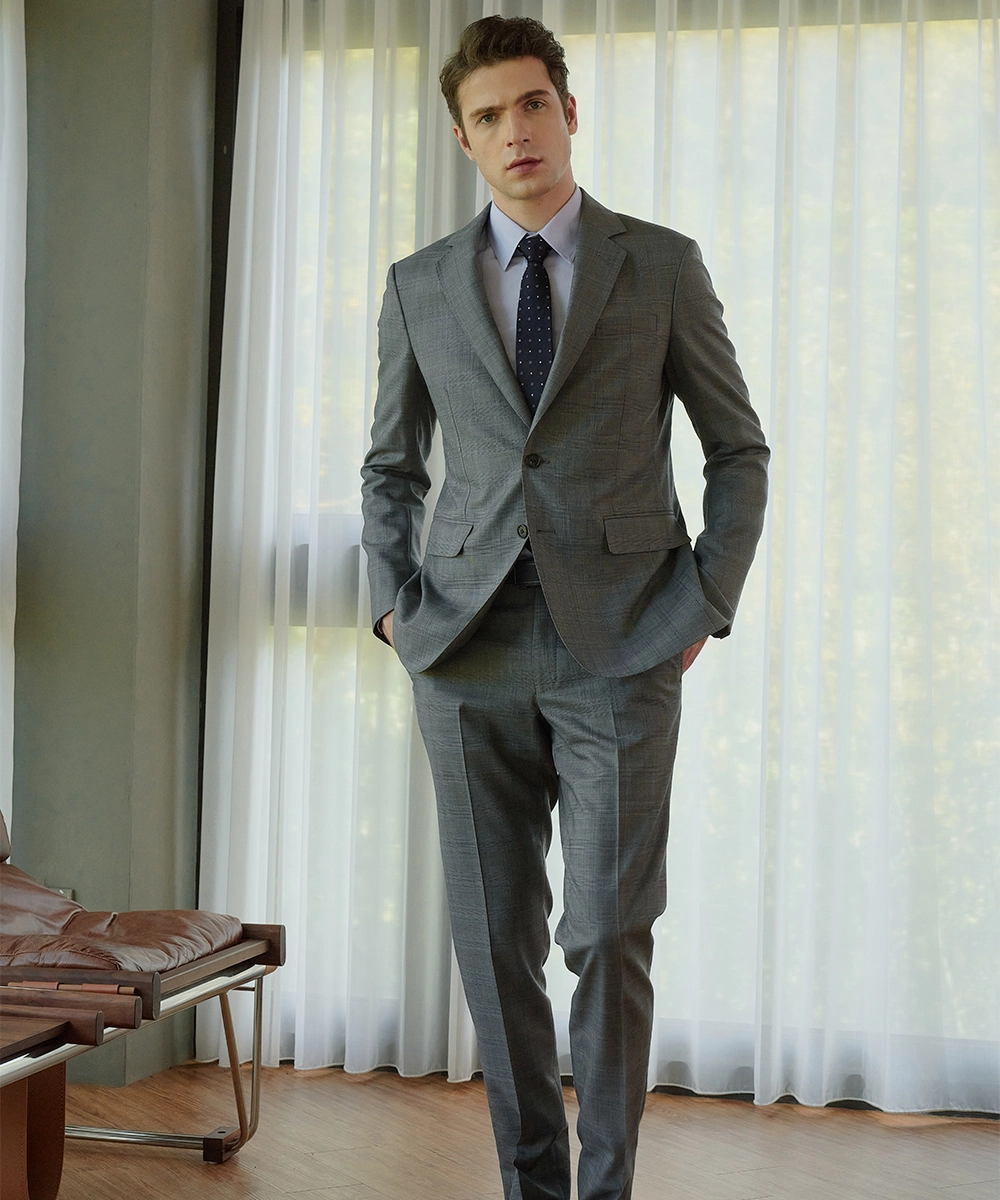 Super150S 灰格紋 成套西裝